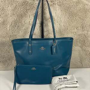 Coach City Zip Tote Crossgrain Leather/Matching Wristlet/Dust Bag - Dark Teal